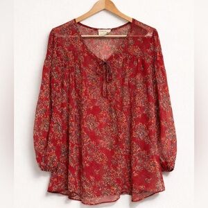 Pins and Needles Red Floral Peasant Blouse Size Medium